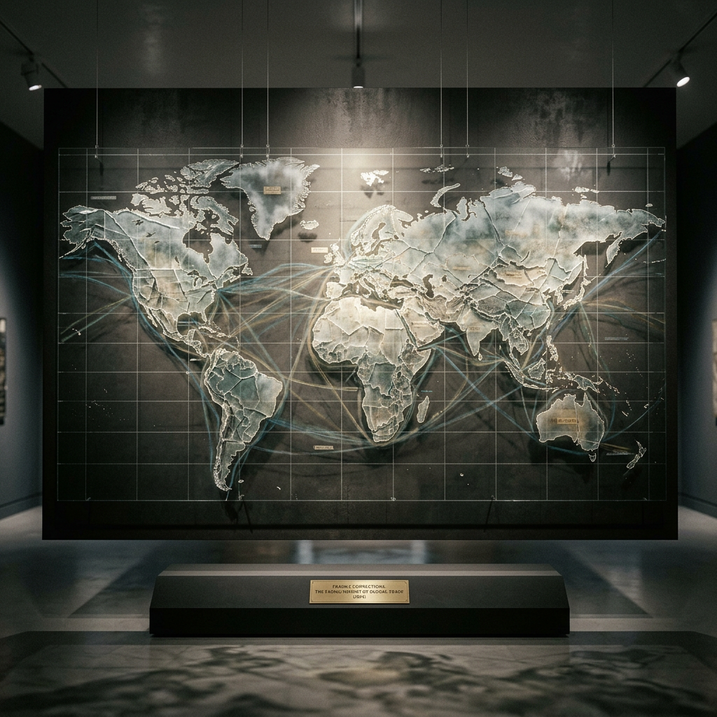 World map with highlighted international routes and geographic regions